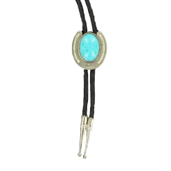 Double S Horseshoe & Turquoise Stone Concho Slide Bolo Tie 22108