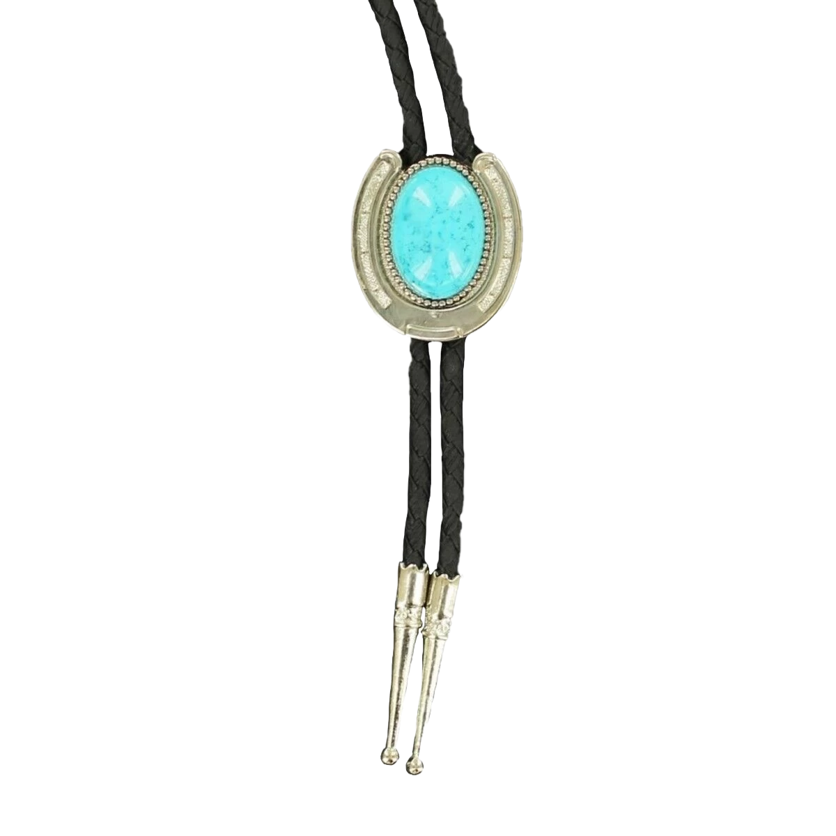 Double S Horseshoe & Turquoise Stone Concho Slide Bolo Tie 22108