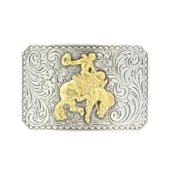 Nocona Mens Silver & Gold Bronc Rider Belt Buckle 37558