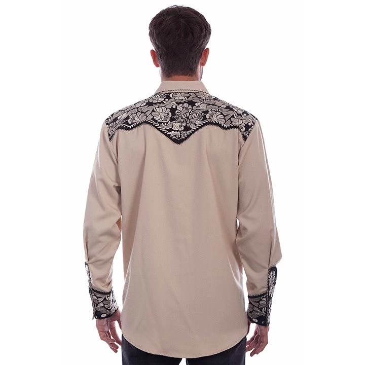 Scully® Men's Tan Floral Embroidery Western Snap Up Shirt P-634-TAN - Image 2