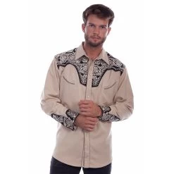 Scully® Men's Tan Floral Embroidery Western Snap Up Shirt P-634-TAN
