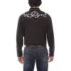 Scully Men's Horseshoe & Roses Embroidered Retro Snap Shirt P-910-BLK