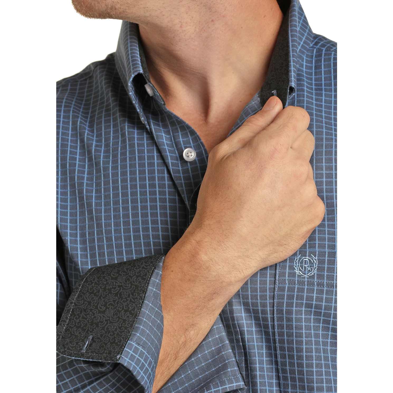 Panhandle® Men's Navy Yarndye Checkered Button Down Shirt PSMSODR07U - Image 2