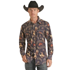 Panhandle® Men's Vintage Long Sleeve Navy Snap Up Shirt RRMSOSRZ1N-42