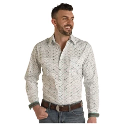 Panhandle® Men's Bull Skull Print White Snap Shirt RSMSOSRYT6-15