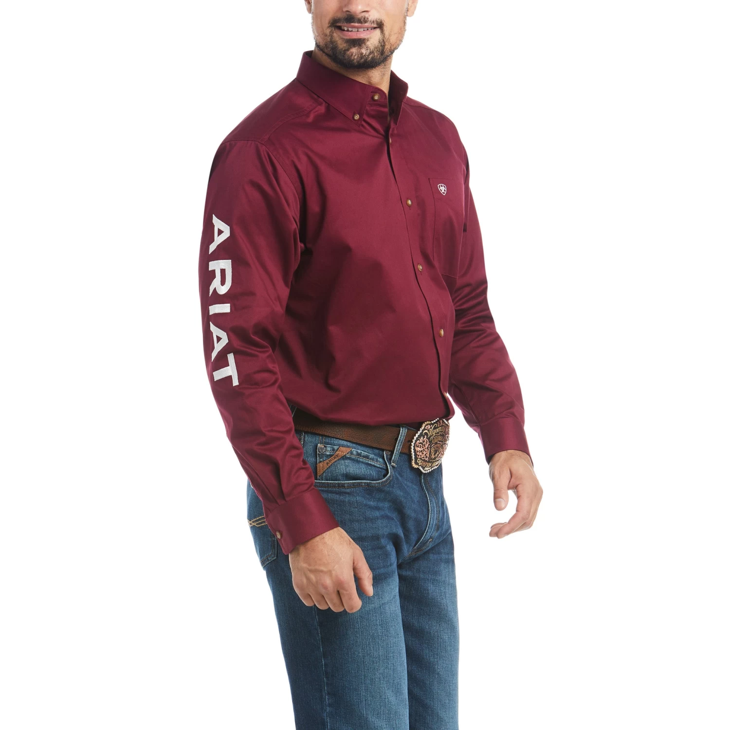Ariat® Men's Team Logo Burgundy & White Long Sleeve Shirt 10027995