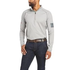 Ariat® Men's FR Combat Stretch Patriot Silver 1/4 Zip Shirt 10035420