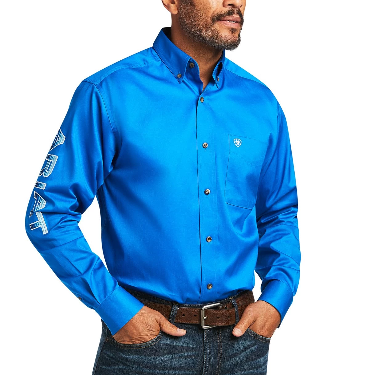 Ariat® Men's Team Logo Twill Dierectoire Blue Button Up Shirt 10039370