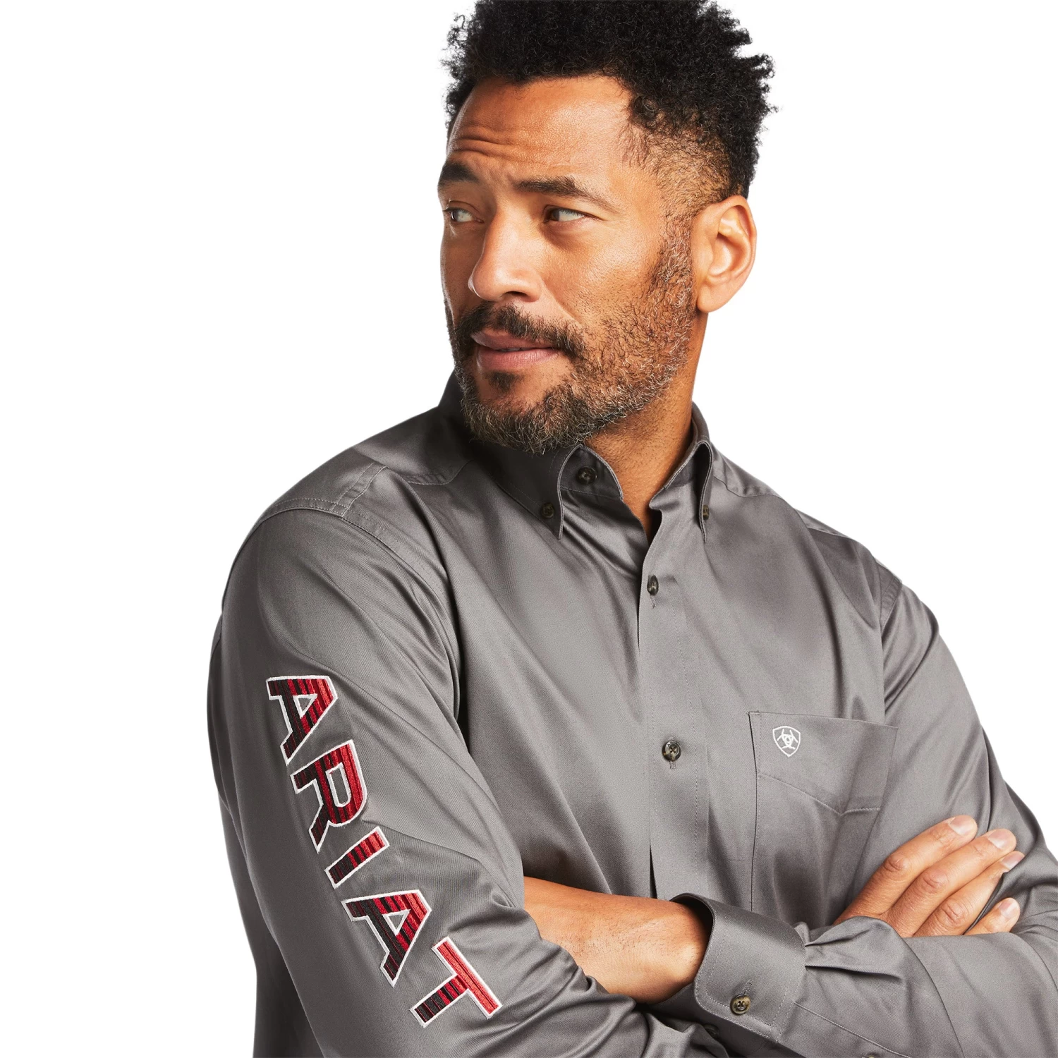 Ariat® Men's Team Logo Twill Fitted Grey Button Down Shirt 10039439 - Image 4