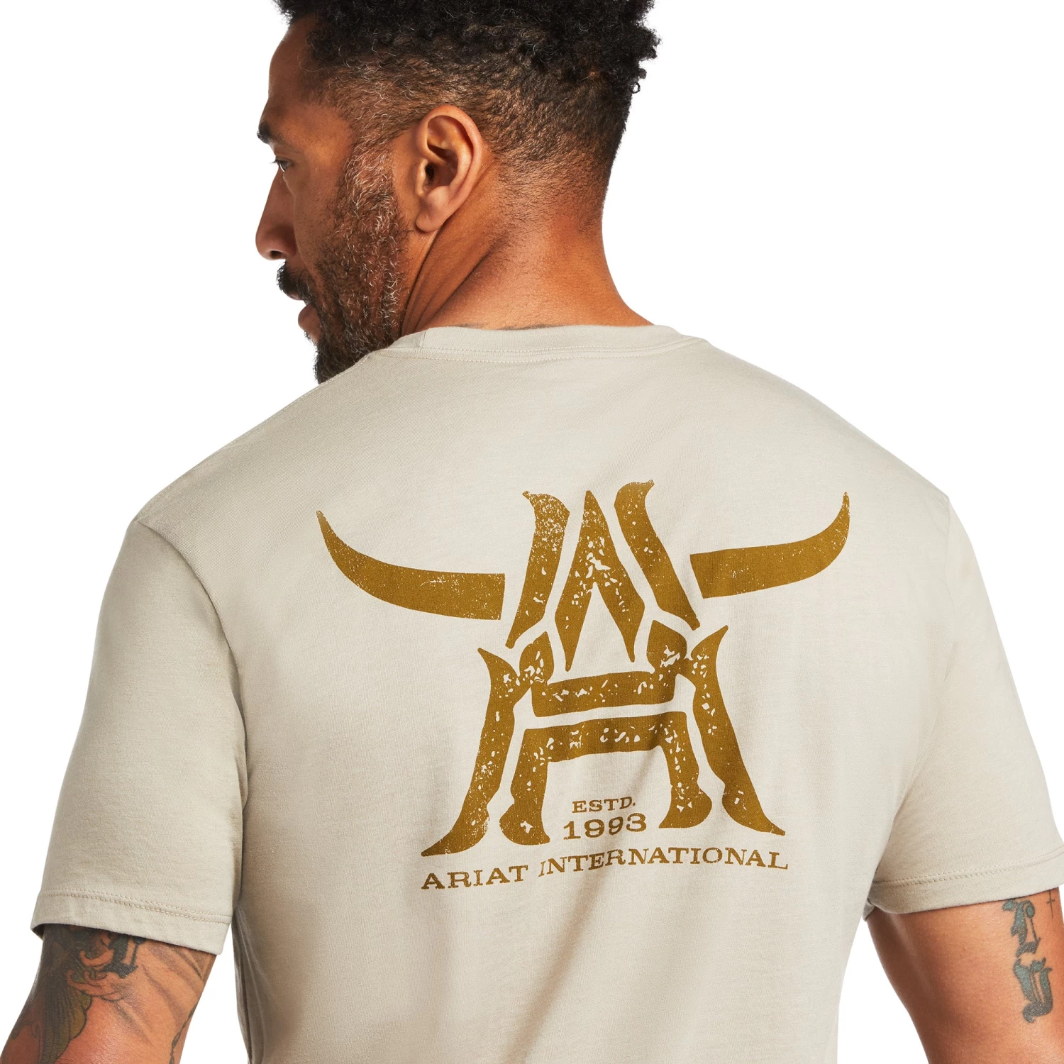Ariat® Men's Longhorn Khaki Heather Short Sleeve T-Shirt 10039925 - Image 3