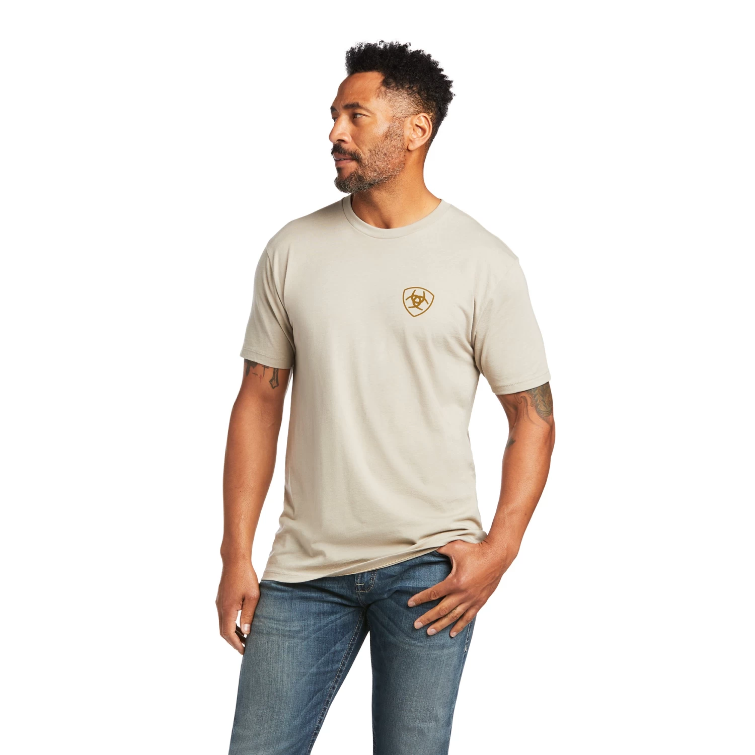 Ariat® Men's Longhorn Khaki Heather Short Sleeve T-Shirt 10039925 - Image 2