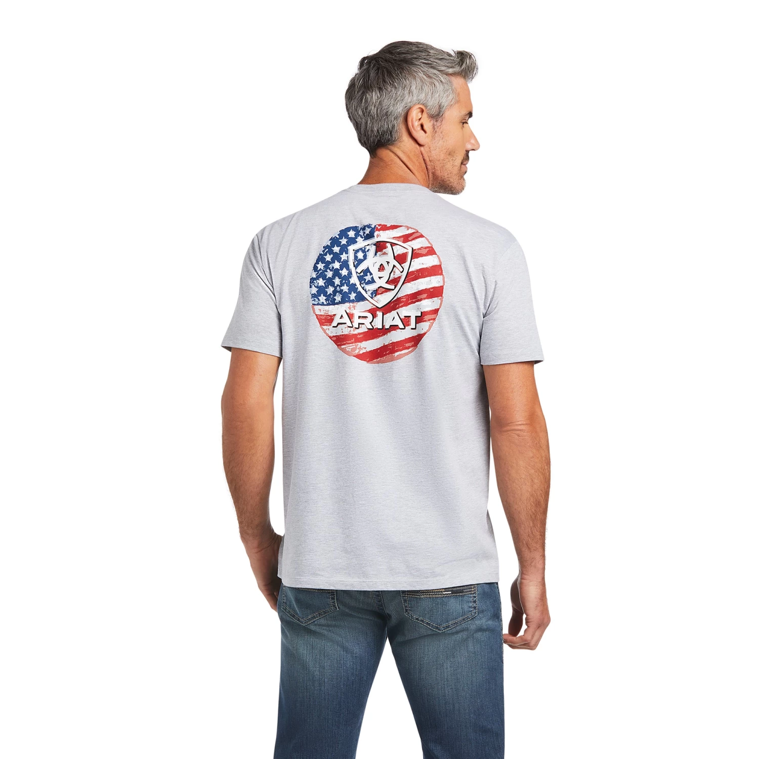 Ariat® Men's Short Sleeve Heather Grey Flag Circle T-Shirt 10039929