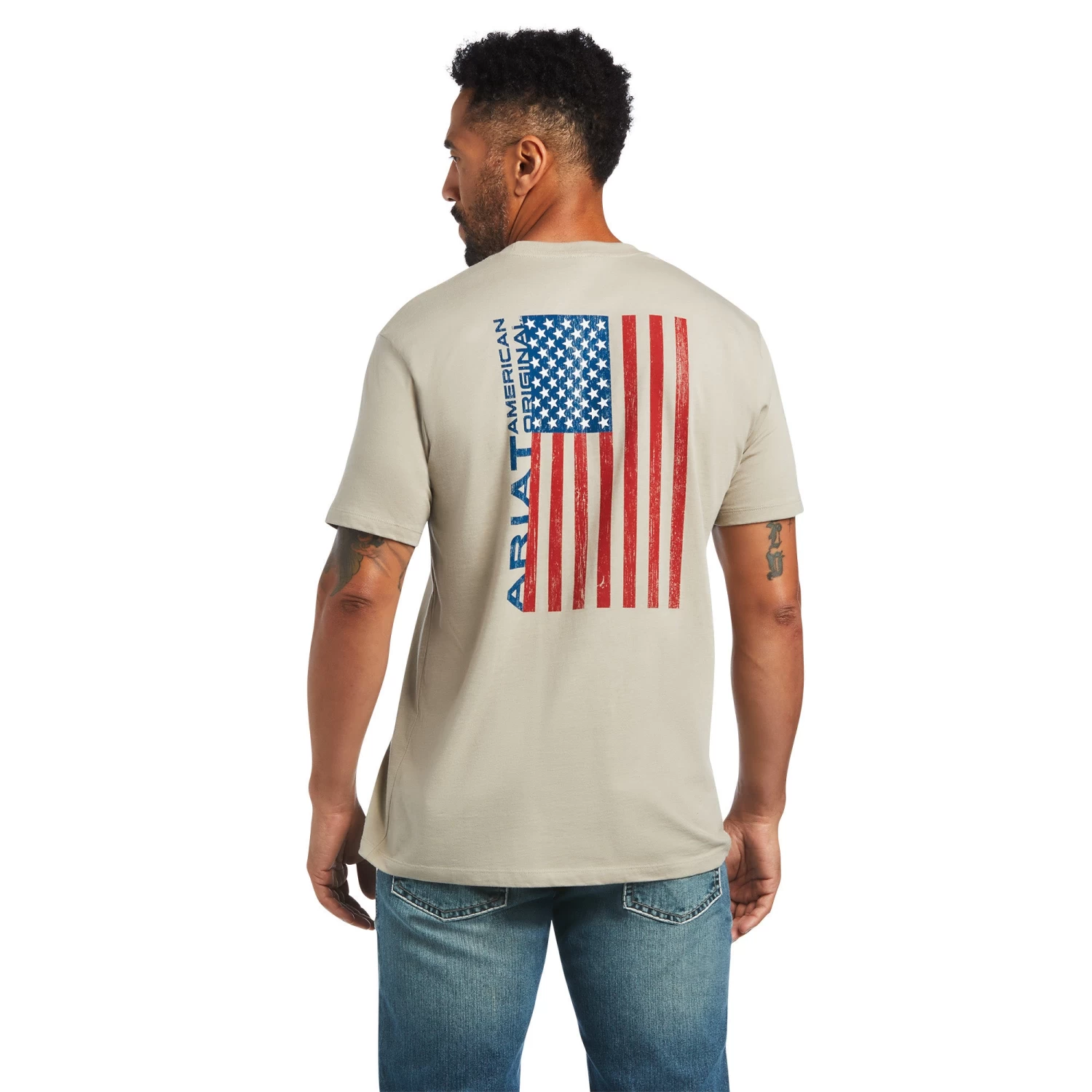 Ariat® Men's Woodgrain Flag Graphic Khaki Heather T-Shirt 10040864