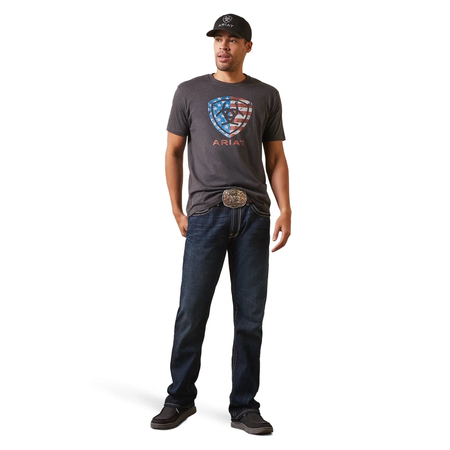 Ariat® Men's American Shield Charcoal Heather T-Shirt 10044763 - Image 3