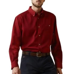 Ariat® Men's FR Air Inherent Red Heather Button Down Work Shirt 10043084
