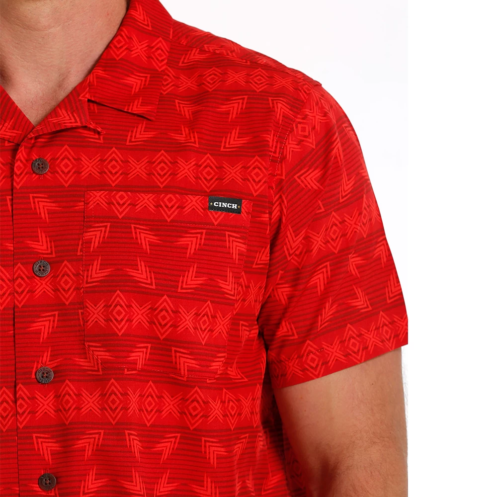 Cinch Men's Red Geometric Stripe Camp Shirt MTW1401033 - Image 3