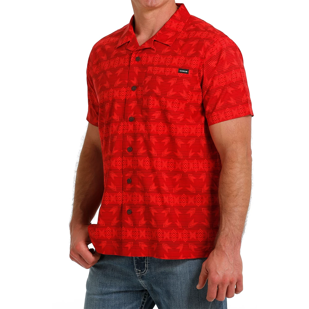 Cinch Men's Red Geometric Stripe Camp Shirt MTW1401033 - Image 2